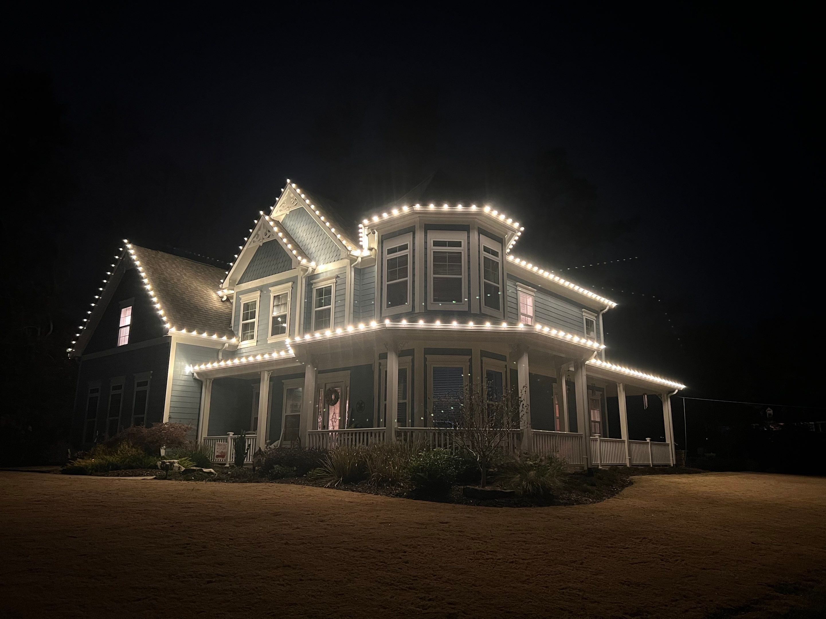 Completed Christmas light installation on a North Georgia home (display 1)