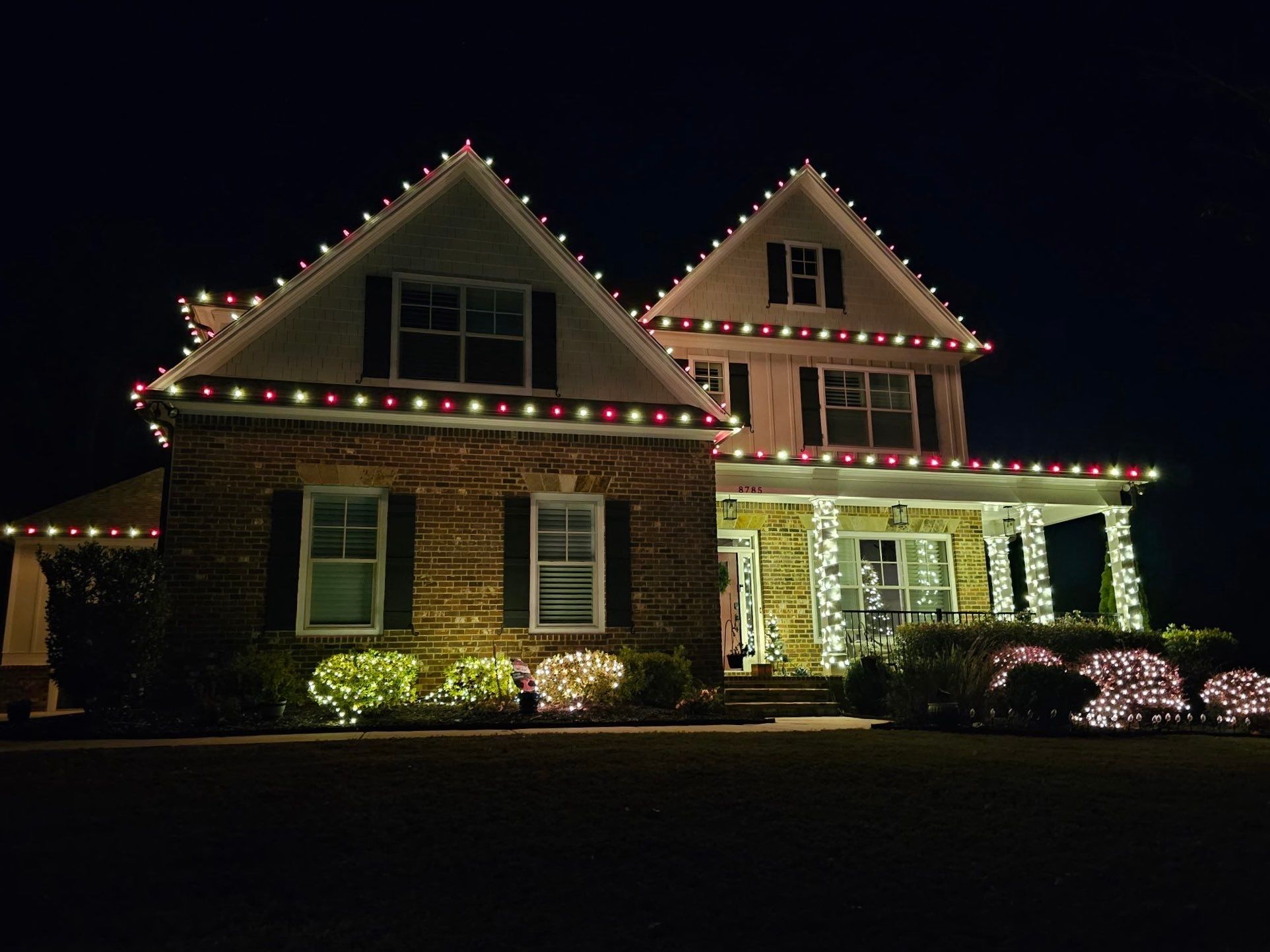 Completed Christmas light installation on a North Georgia home (display 2)